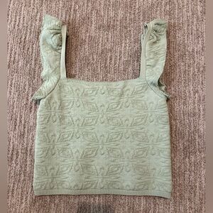 Zara Knit Tank Green Textured with Ruffle Straps
